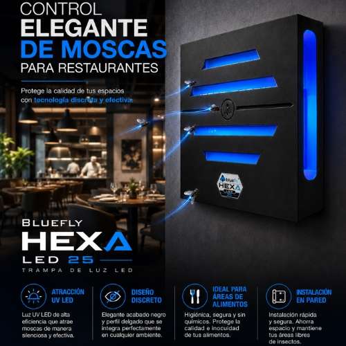 BLUEFLY® HEXA LED 25 – NEGRO | TRAMPA DE LUZ UV | CONTROL DE PLAGAS - Imagen 6