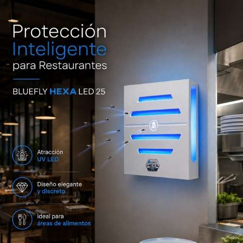 BLUEFLY® HEXA LED 25 – BLANCO | TRAMPA DE LUZ UV | CONTROL DE PLAGAS - Imagen 6